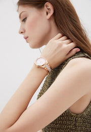  Shop Authentic Michael Kors Channing Quartz Mother of Pearl Pink Dial Two Tone Steel Strap Watch For Women - MK6652 - Luxxuri