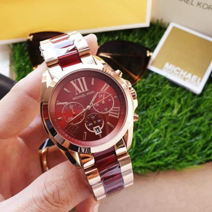  Shop Authentic Michael Kors Bradshaw Burgundy Dial Two Tone Steel Strap Watch for Women - MK6270 - Luxxuri