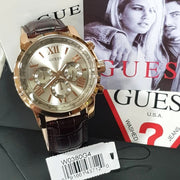  Shop Authentic Guess Horizon Quartz Champagne Dial Brown Leather Strap Watch For Women - W0380G4 - Luxxuri
