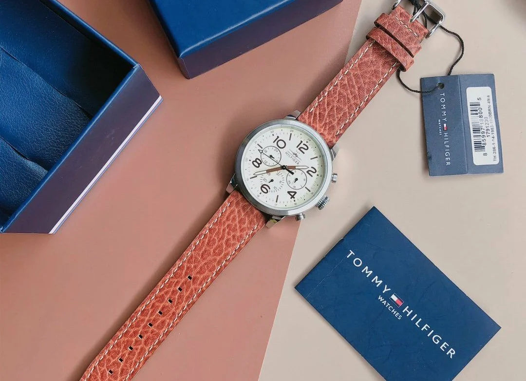  Shop Authentic Tommy Hilfiger Jake Multifunction White Dial Brown Leather Strap Watch for Men - 1791230 - Luxxuri