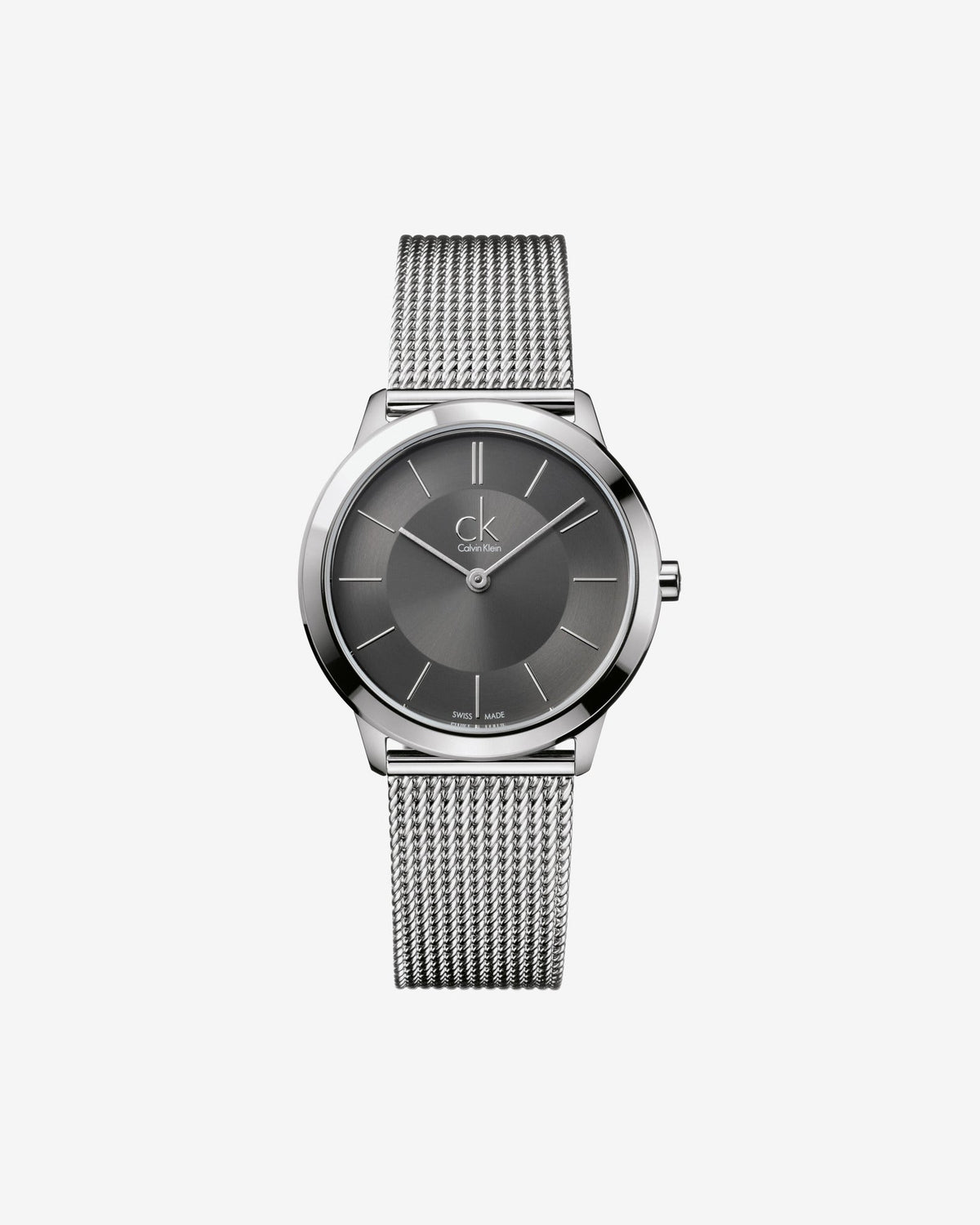  Shop Authentic Calvin Klein Minimal Grey Dial Silver Mesh Bracelet Watch for Men - K3M22124 - Luxxuri