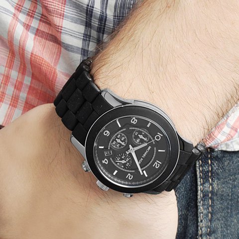  Shop Authentic Michael Kors Runway Black Dial Black Rubber Strap Watch for Men - MK8107 - Luxxuri