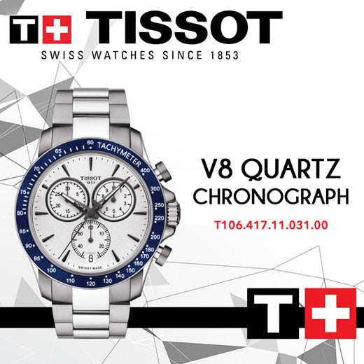  Shop Authentic Tissot V8 Quartz T Sport Chronograph White Dial Silver Steel Strap Watch For Men - T106.417.11.031.00 - Luxxuri