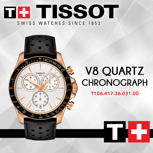  Shop Authentic Tissot V8 Quartz Chronograph White Dial Black Rubber Strap Watch For Men - T106.417.36.031.00 - Luxxuri