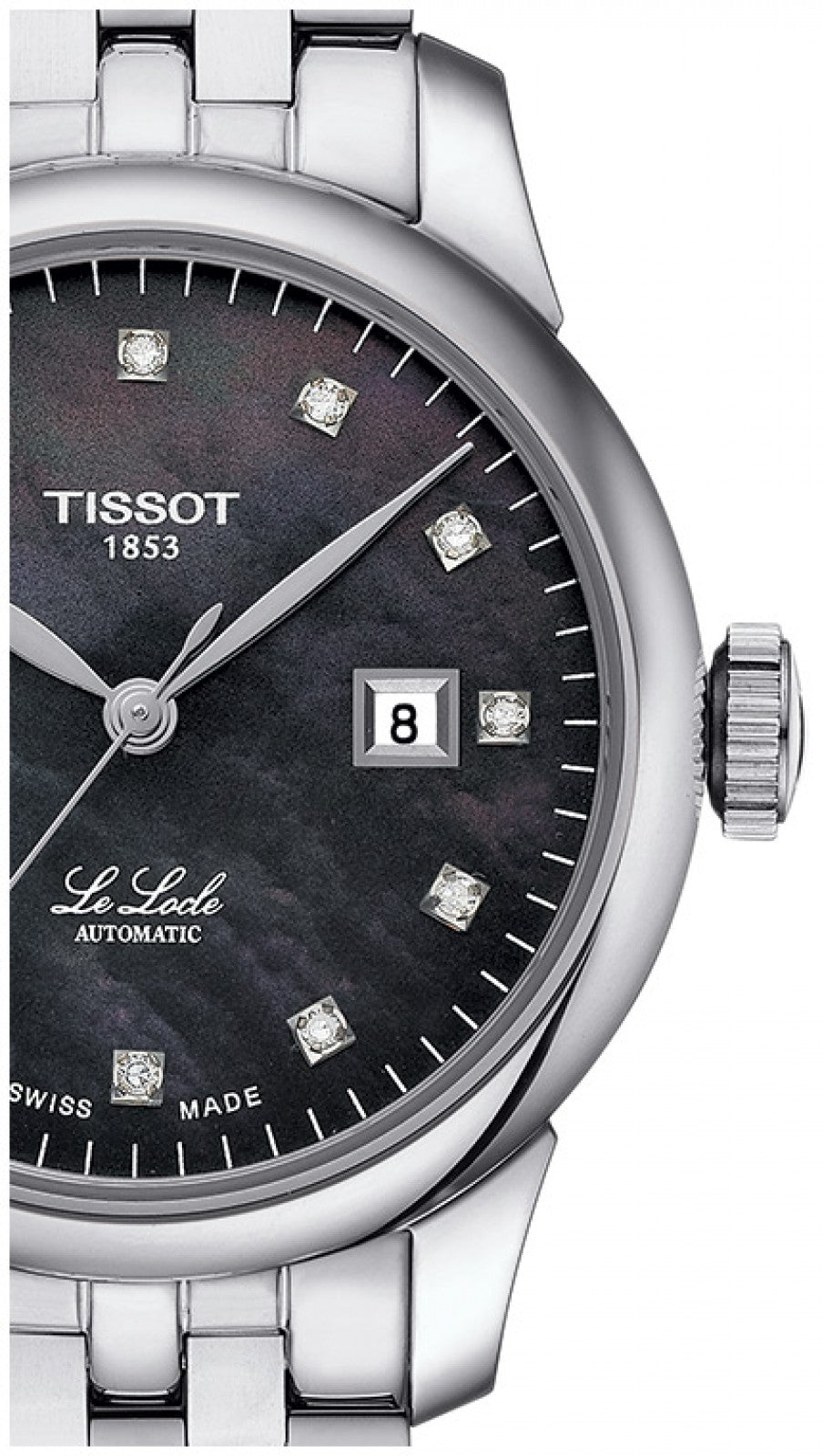  Shop Authentic Tissot Le Locle Automatic Diamonds Mother of Pearl Black Dial Silver Steel Strap Watch For Women - T006.207.11.126.00 - Luxxuri