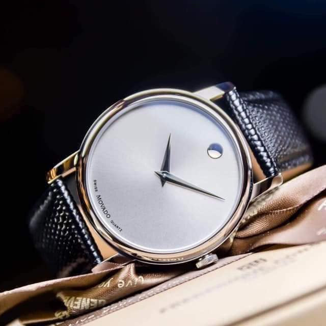 Shop Authentic Movado Museum Quartz Silver Dial Black Leather Strap Watch For Men - 2100001 - Luxxuri
