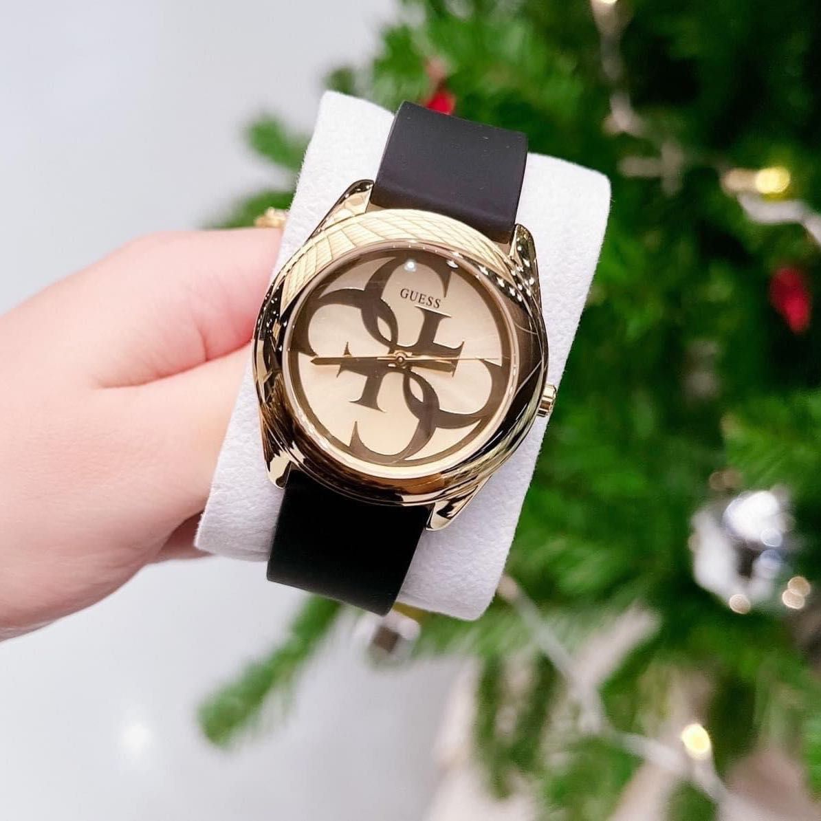  Shop Authentic Guess G Twist Gold Dial Black Leather Strap Watch for Women - W0911L3 - Luxxuri