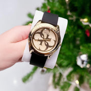  Shop Authentic Guess G Twist Gold Dial Black Leather Strap Watch for Women - W0911L3 - Luxxuri