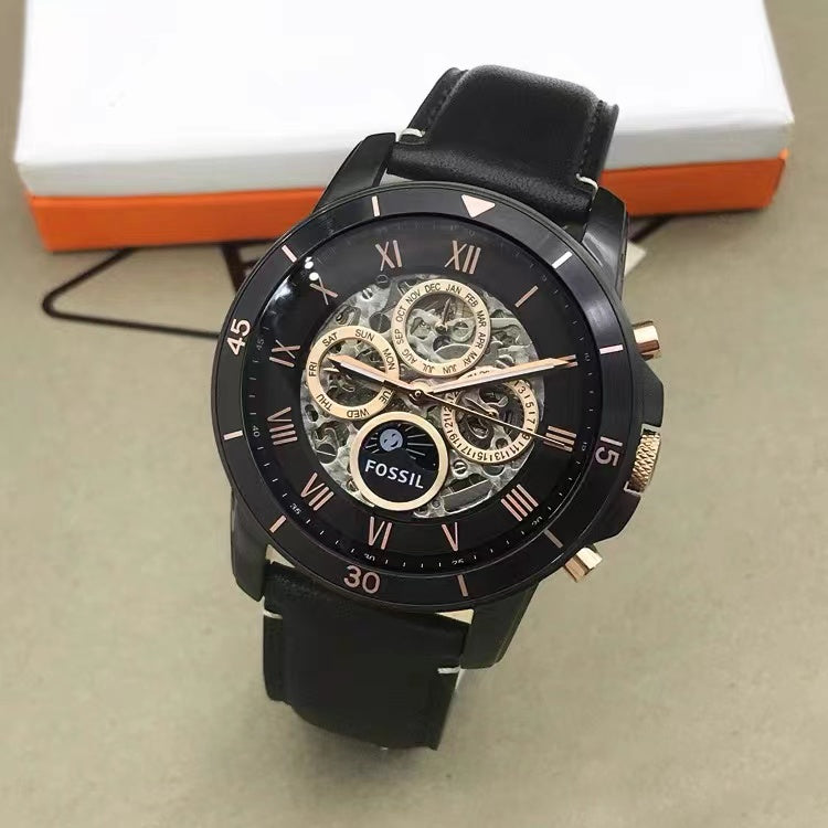  Shop Authentic Fossil Grant Sport Automatic Skeleton Black Dial Black Leather Strap Watch for Men - ME3138 - Luxxuri