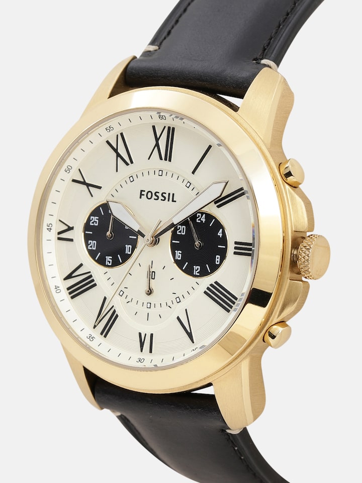 Shop Authentic Fossil Grant Chronograph White Dial Black Leather Strap Watch for Men - FS5272 - Luxxuri