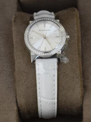  Shop Authentic Burberry The City White Diamonds Dial White Leather Strap Watch for Women - BU9221 - Luxxuri