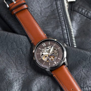  Shop Authentic Fossil Townsman Automatic Skeleton Black Dial Brown Leather Strap Watch for Men - ME3181 - Luxxuri