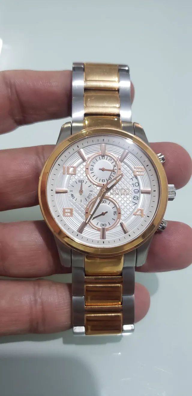  Shop Authentic Guess Exec Chronograph White Dial Two Tone Steel Strap Watch for Men - W0075G2 - Luxxuri