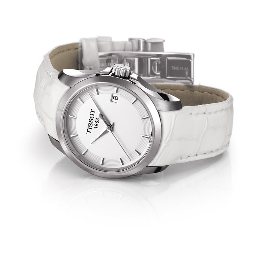  Shop Authentic Tissot Couturier Lady Silver Dial White Leather Strap Watch For Women - T035.210.16.011.00 - Luxxuri