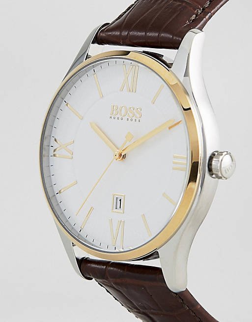  Shop Authentic Hugo Boss Classic White Dial Brown Leather Strap Watch for Men - 1513486 - Luxxuri