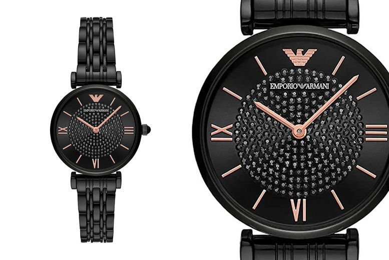  Shop Authentic Emporio Armani Gianni T Bar All Black Diamond Dial Watch For Women - AR11245 - Luxxuri