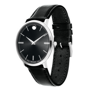  Shop Authentic Movado Ultra Slim Black Dial Black Leather Strap Watch For Men - 0607086 - Luxxuri