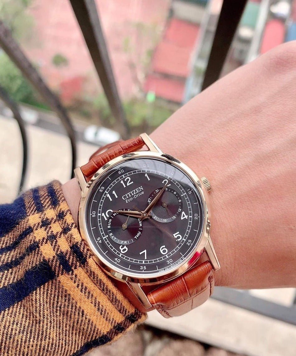  Shop Authentic Citizen Eco Drive Multi Function Day & Date Black Dial Brown Leather Strap Watch For Men - AO9003-08E - Luxxuri