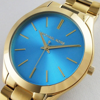  Shop Authentic Michael Kors Slim Runway Blue Dial Gold Steel Strap Watch for Women - MK3265 - Luxxuri