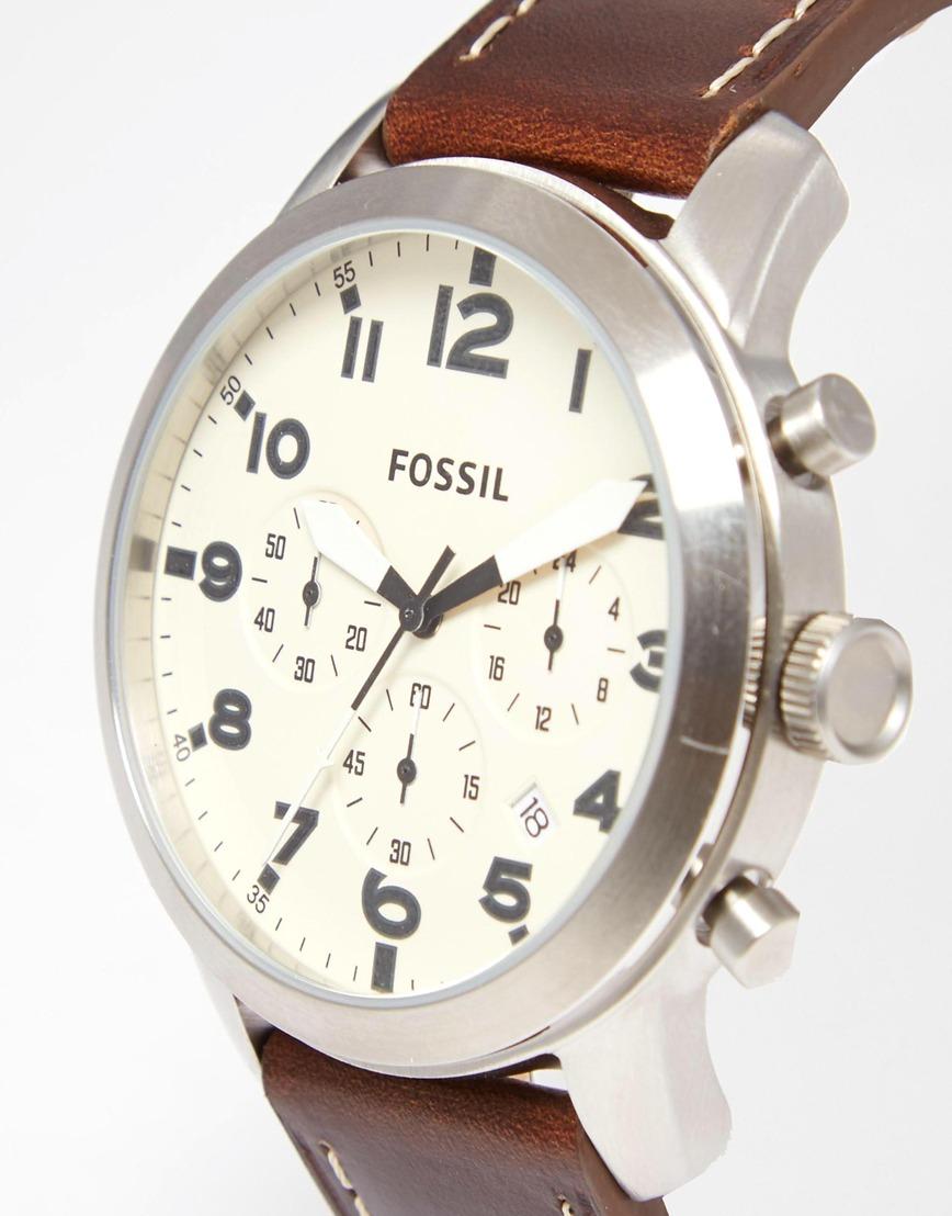  Shop Authentic Fossil Pilot Chronograph White Dial Brown Leather Strap Watch for Men - FS5146 - Luxxuri