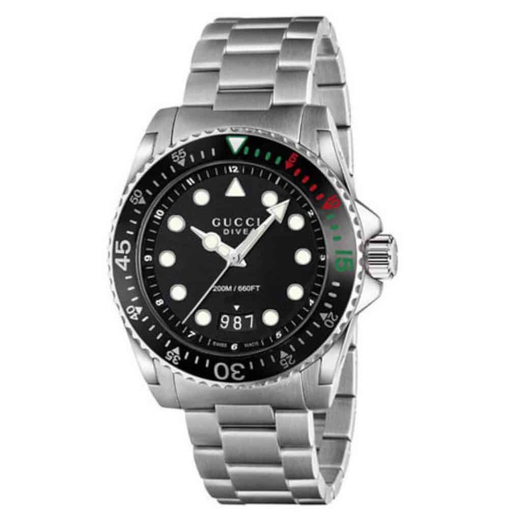 Shop Authentic Gucci Dive Analog Black Dial Silver Steel Strap Watch For Men - YA136208 - Luxxuri