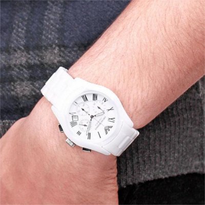  Shop Authentic Emporio Armani Chronograph Ceramic White Dial Watch For Women - AR1403 - Luxxuri