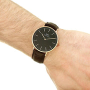  Shop Authentic Daniel Wellington Classic York Black Dial Brown Leather Strap Watch For Men - DW00100128 - Luxxuri