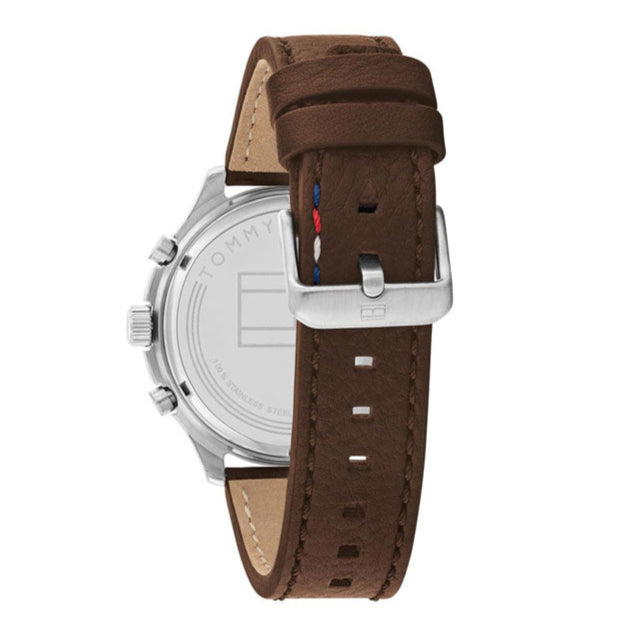  Shop Authentic Tommy Hilfiger Asher Chrongraph Blue Dial Brown Leather Strap Watch For Men - 1791855 - Luxxuri