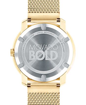  Shop Authentic Movado Bold Diamonds Gold Dial Gold Mesh Bracelet Watch For Men - 3600460 - Luxxuri