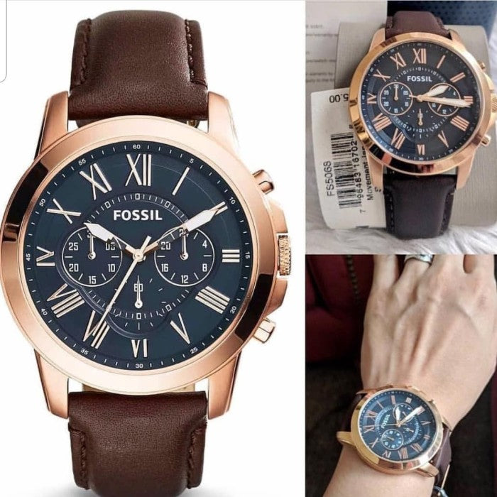  Shop Authentic Fossil Grant Chronograph Blue Dial Brown Leather Strap Watch for Men - FS5068 - Luxxuri