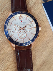  Shop Authentic Tommy Hilfiger Luke Quartz White Dial Brown Leather Strap Watch for Men - 1791118 - Luxxuri