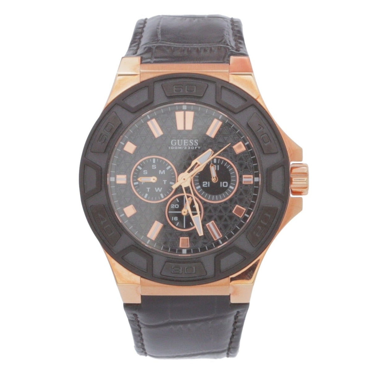 Shop Authentic Guess Force Analog Black Dial Black Leather Strap Watch For Men - W0674G6 - Luxxuri