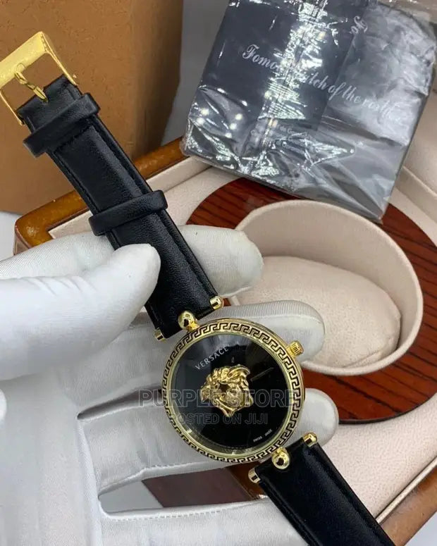  Shop Authentic Versace Palazzo Empire Black Dial Black Leather Strap Watch for Women - VCO020017 - Luxxuri