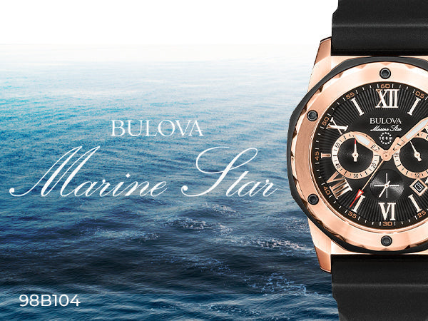  Shop Authentic Bulova Marine Star Chronograph Black Dial Black Rubber Strap Watch for Men - 98B104 - Luxxuri