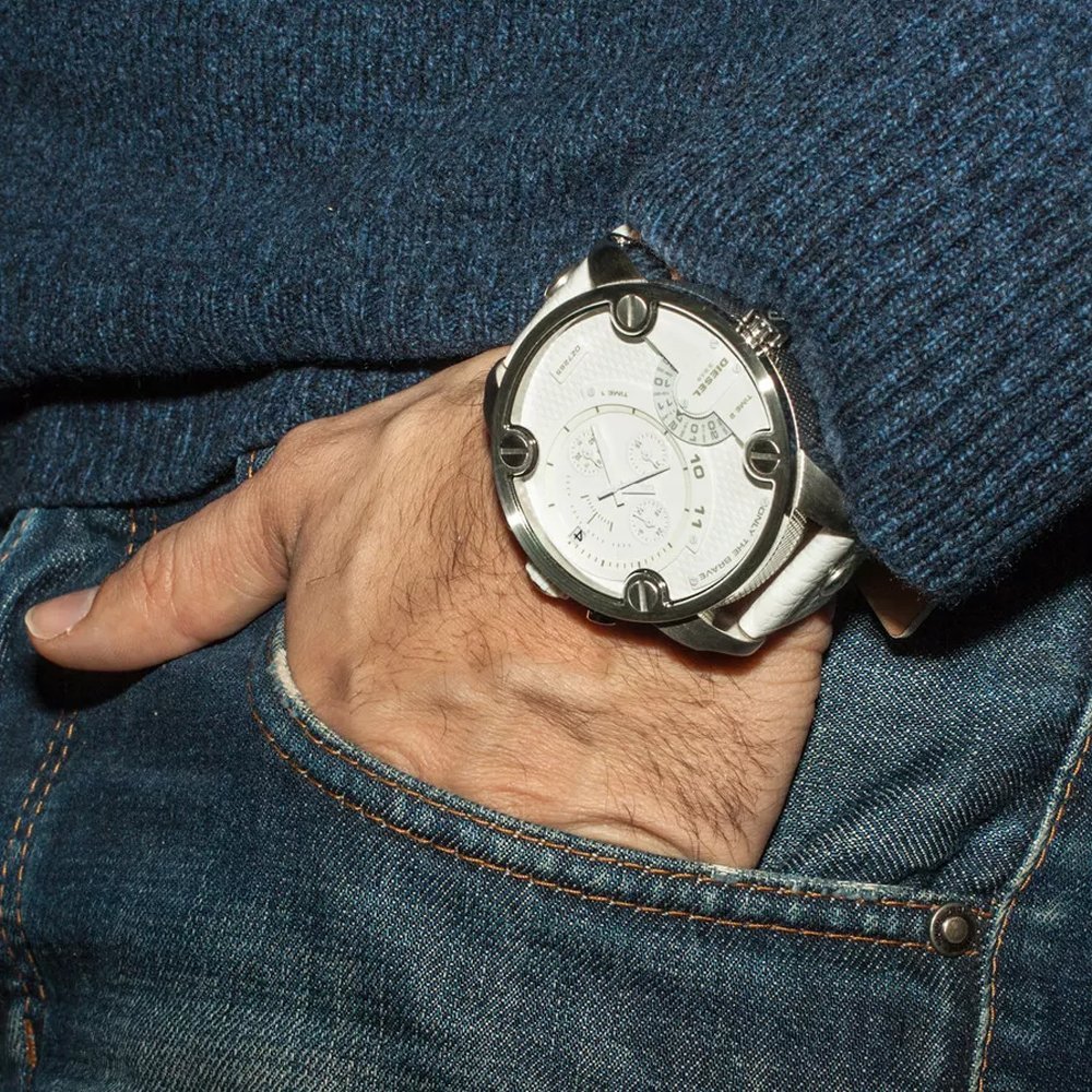  Shop Authentic Diesel Badass Chronograph White Dial White Leather Strap Watch For Men - DZ7265 - Luxxuri