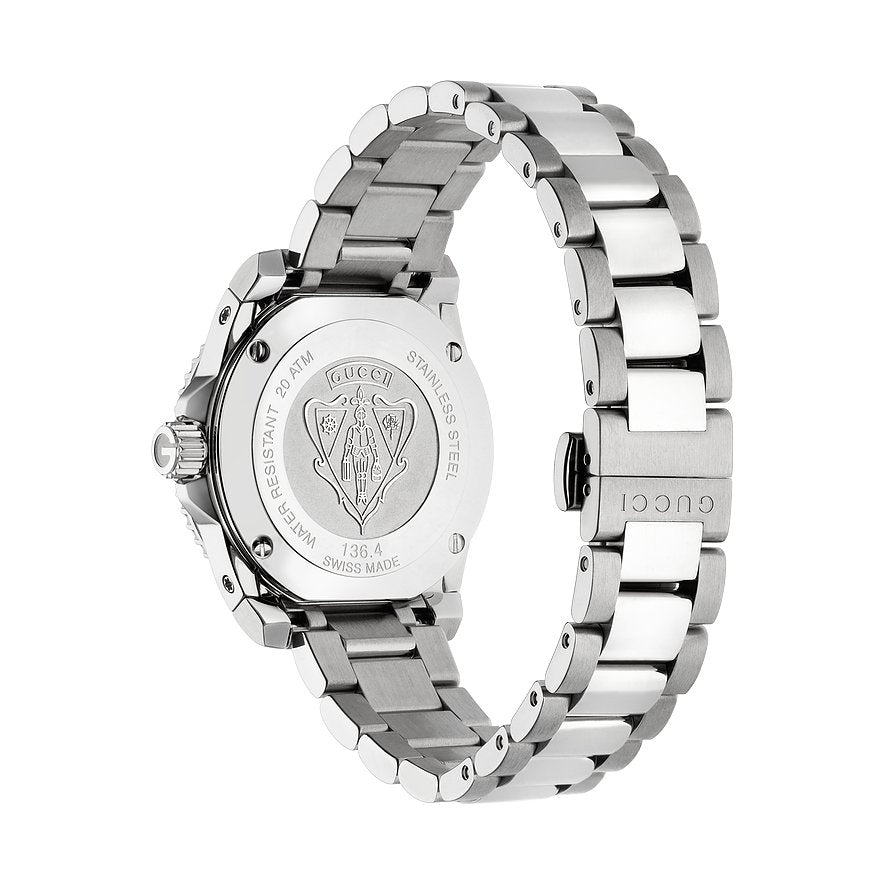  Shop Authentic Gucci Dive Diamonds Mother of Pearl Dial Silver Steel Strap Watch For Women - YA136406 - Luxxuri