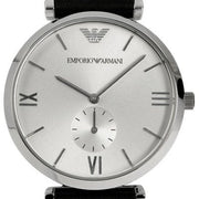  Shop Authentic Emporio Armani Retro Analog Quartz Silver Dial Black Leather Strap Watch For Men - AR1674 - Luxxuri