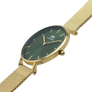  Shop Authentic Daniel Wellington Petite Emerald Green Dial Gold Mesh Strap Watch For Women - DW00100480 - Luxxuri