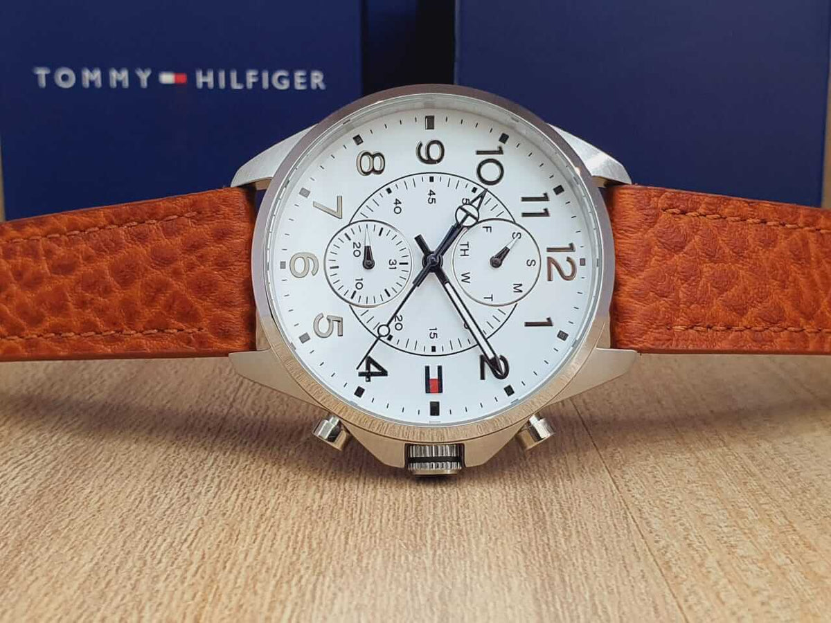  Shop Authentic Tommy Hilfiger Dean Quartz Multifunction White Dial Brown Leather Strap Watch for Men - 1791274 - Luxxuri