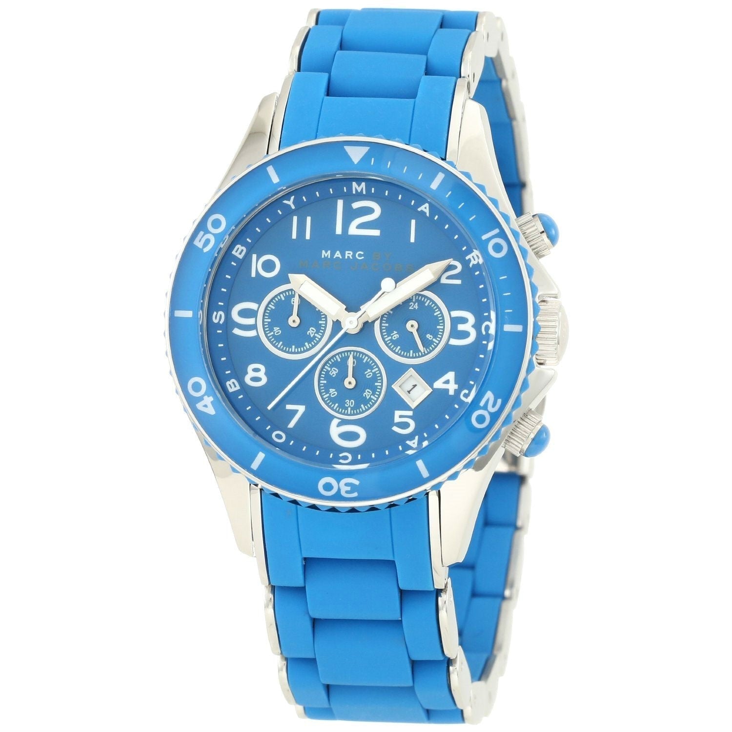  Shop Authentic Marc Jacobs Rock Chronograph Blue Dial Blue Silicone Strap Watch for Women - MBM2575 - Luxxuri