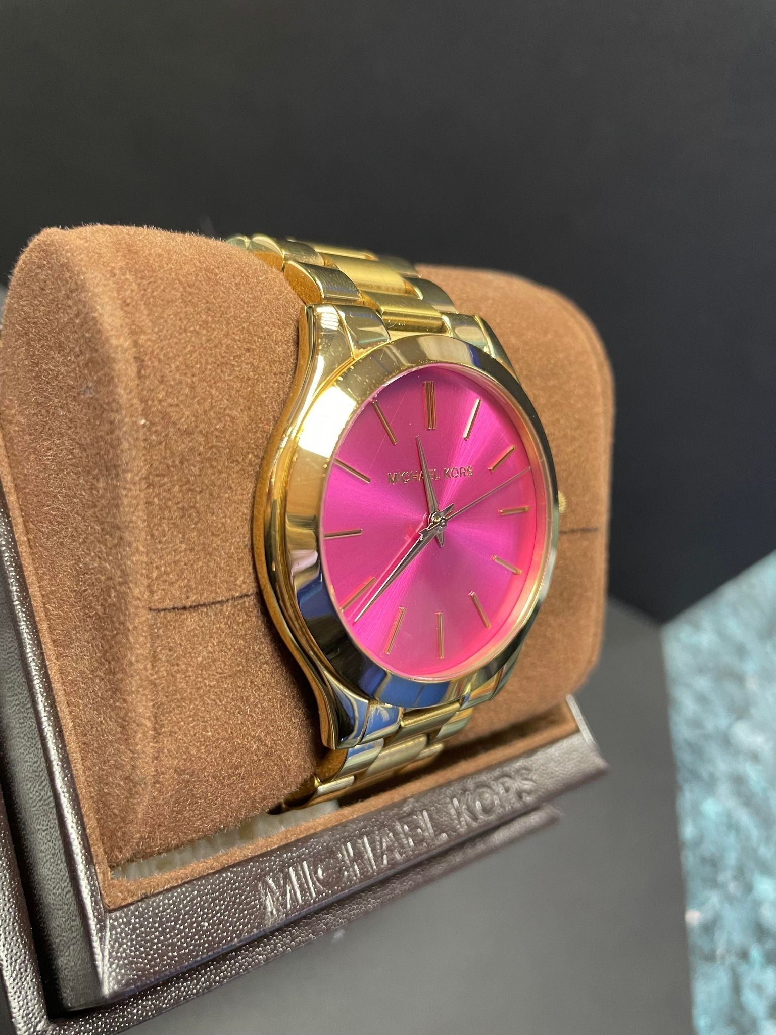  Shop Authentic Michael Kors Slim Runway Pink Dial Rose Gold Steel Strap Watch for Women - MK3264 - Luxxuri