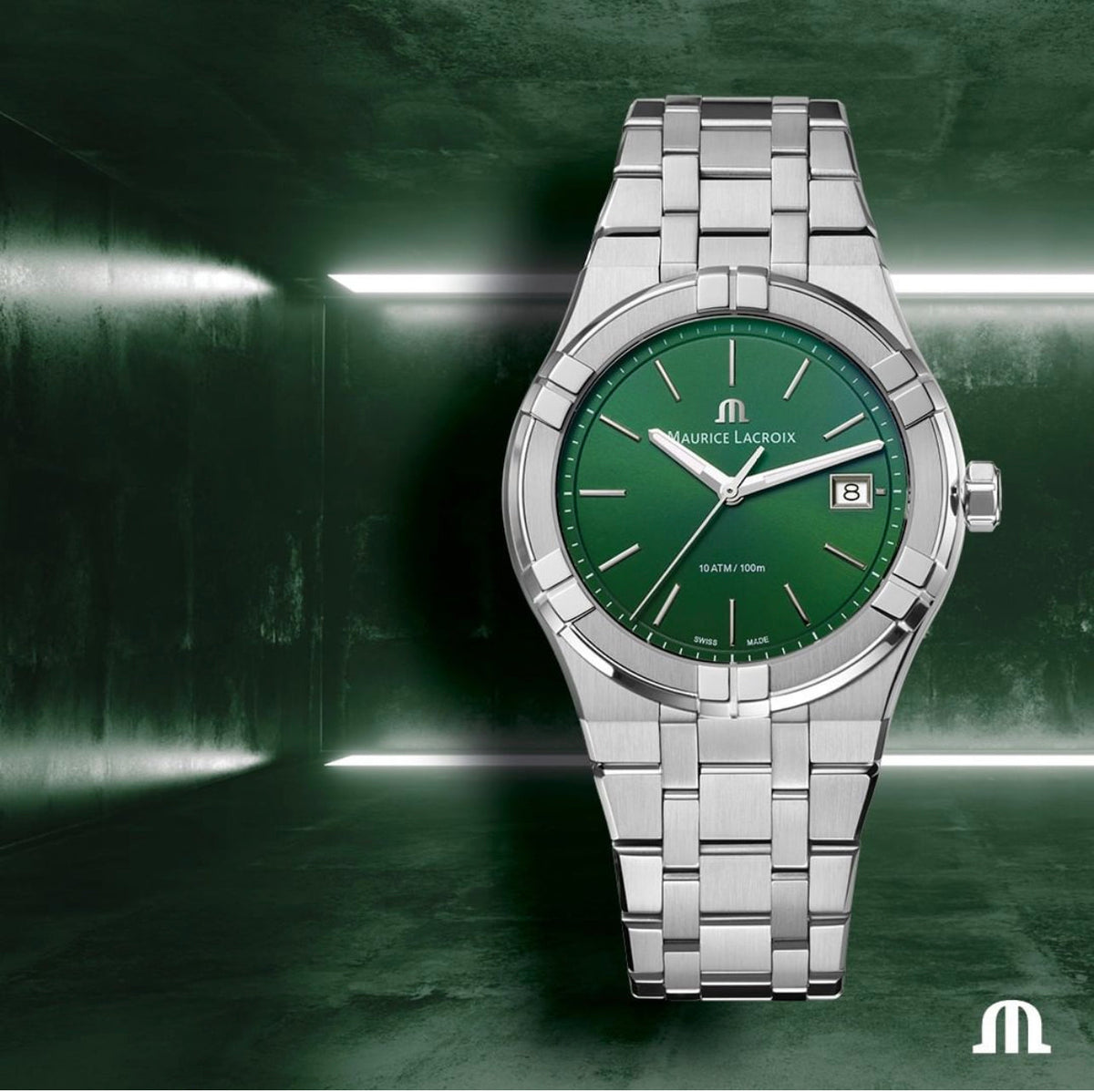  Shop Authentic Maurice Lacroix Aikon Date Quartz Green Dial Silver Steel Strap Watch for Men - AI1108-SS002-630-1 - Luxxuri