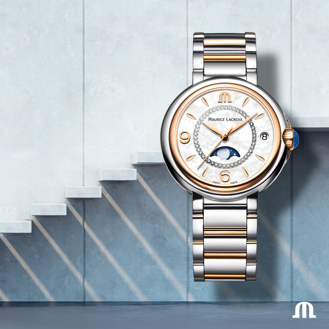  Shop Authentic Maurice Lacroix Fiaba Moonphase Mother of Pearl Dial Two Tone Steel Strap Watch for Women - FA1084-PVP13-150-1 - Luxxuri