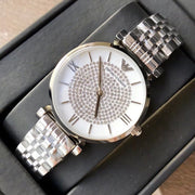  Shop Authentic Emporio Armani Gianni T Bar White Crystal Pave Dial Silver Stainless Steel Strap Watch For Women - AR1925 - Luxxuri