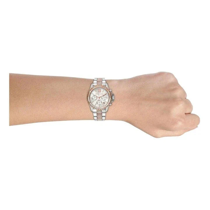  Shop Authentic Michael Kors Everest Chronograph Silver Dial Two Tone Steel Strap Watch For Women - MK6975 - Luxxuri