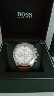 Shop Authentic Hugo Boss Ikon White Dial Brown Leather Strap Watch for Men - 1513175 - Luxxuri
