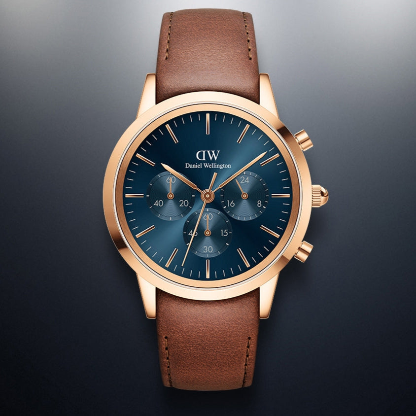  Shop Authentic Daniel Wellington Iconic Chronograph Blue Dial Brown Leather Strap Watch For Men - DW00100639 - Luxxuri