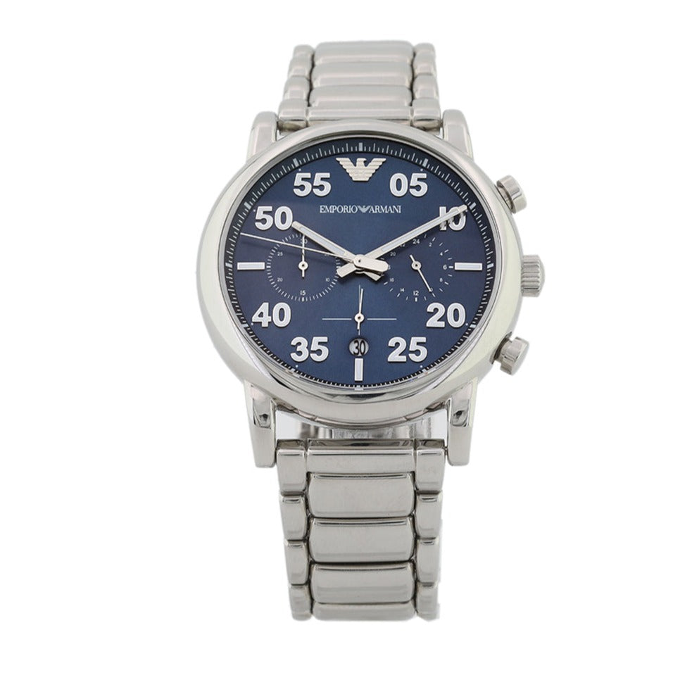  Shop Authentic Emporio Armani Luigi Chronograph Blue Dial Silver Steel Strap Watch For Men - AR11132 - Luxxuri