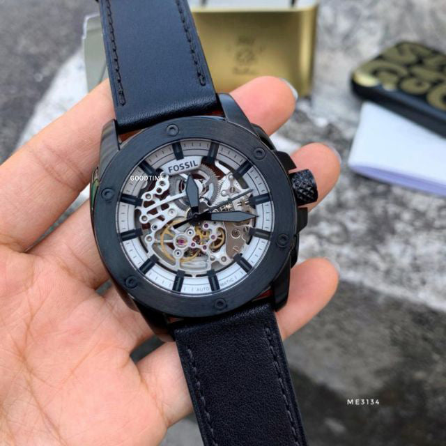  Shop Authentic Fossil Modern Machine Automatic Skeleton Grey Dial Black Steel Strap Watch for Men - ME3134 - Luxxuri