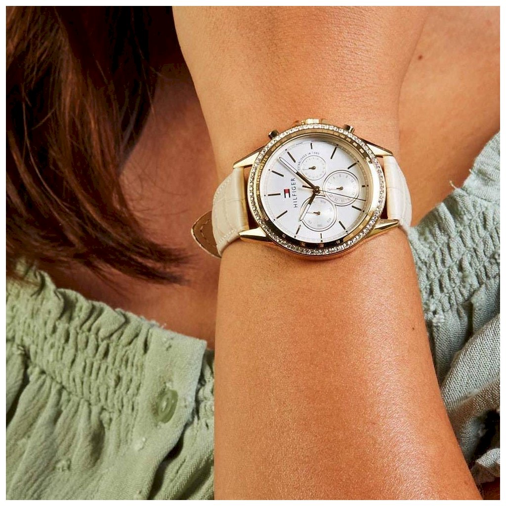  Shop Authentic Tommy Hilfiger Ari Diamonds White Dial Cream Leather Strap Watch for Women - 1781982 - Luxxuri